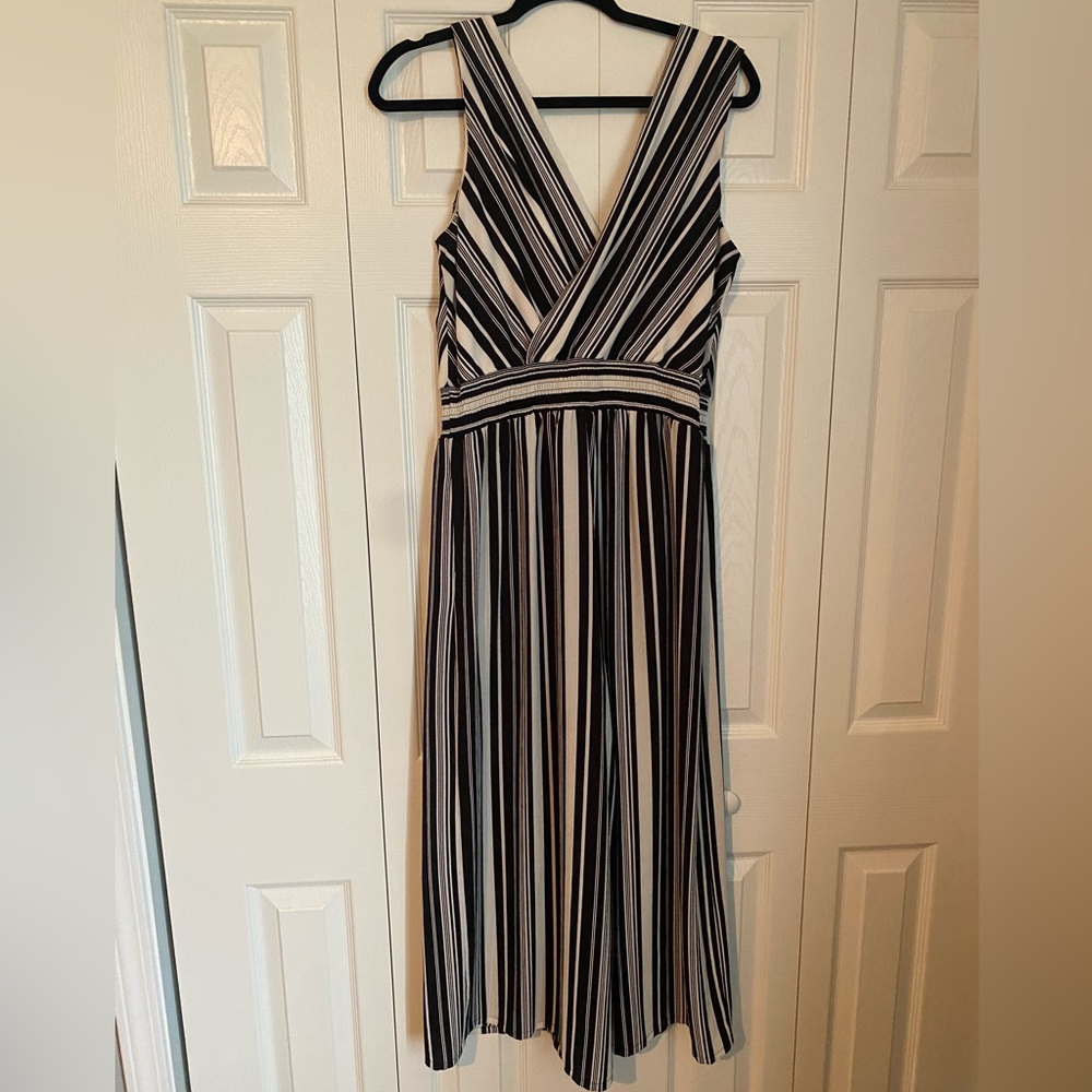 Formal black/white striped jumpsuit